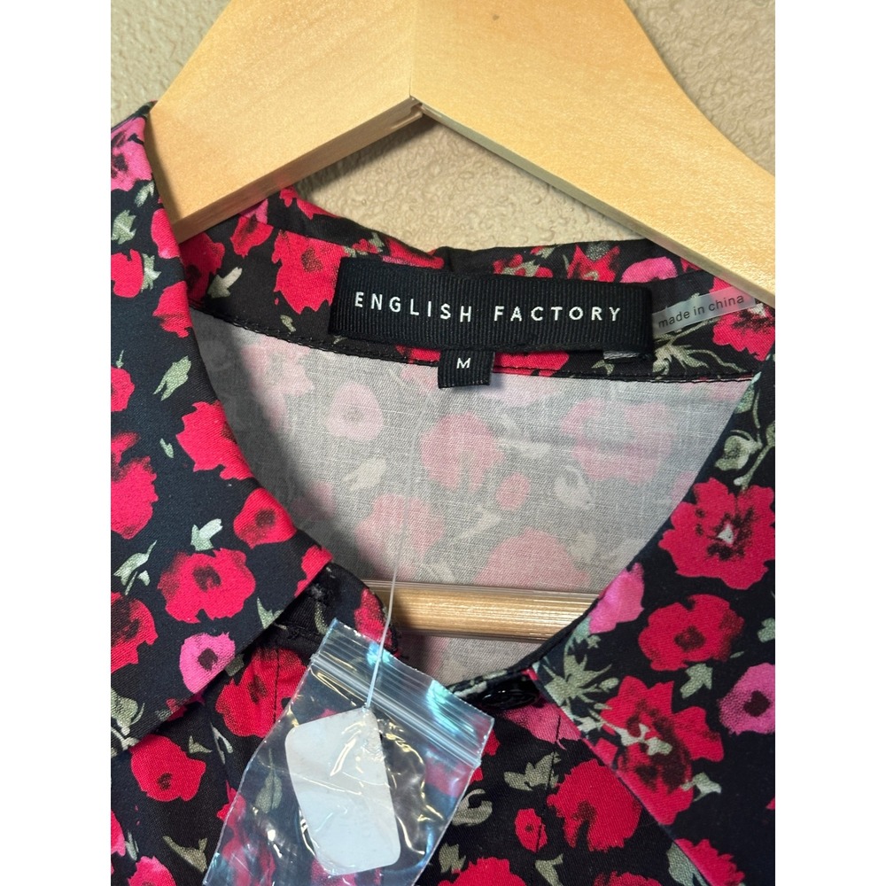 English Factory Floral Print Mini Dress Long Sleeve Collared Casual Women's - Picture 3 of 4